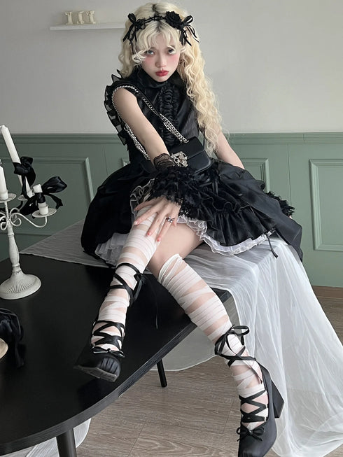 Elegant Chunky Heels Lolita Pumps for Women - Lace-Up Ballet Style Single Shoes for Spring and Autumn Parties, Fashionable French-Inspired Footwear with Square Toe and Super High Heel